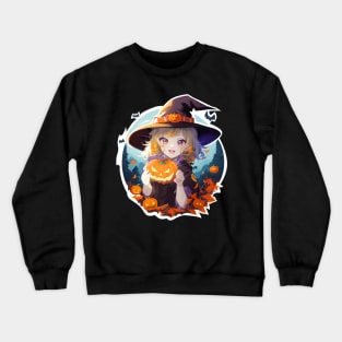 Halloween Enchantment: Young Witch with a Magical Pumpkin Crewneck Sweatshirt